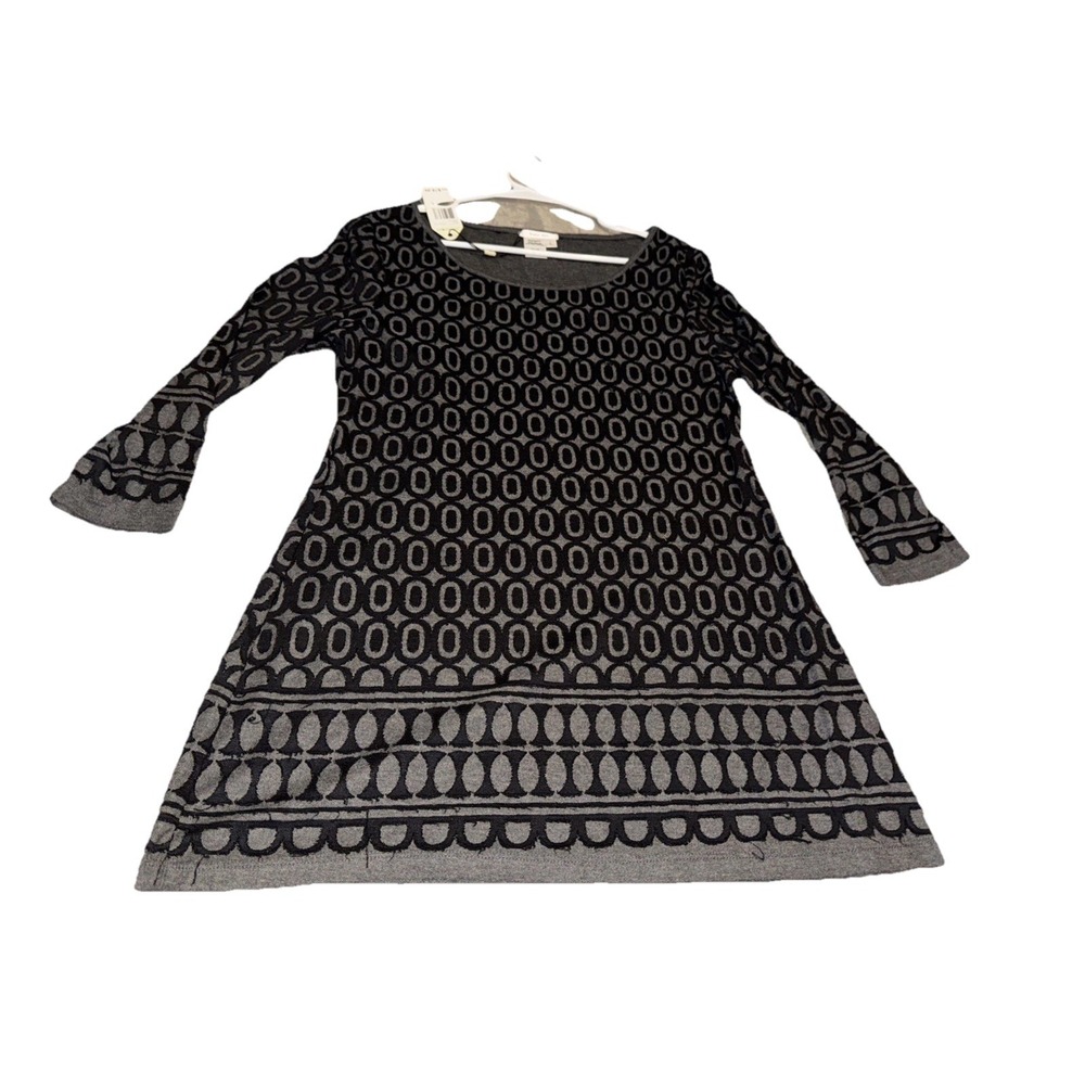 Sophie Max Studio Womens Shirt Sz Large 3/4 Length‎ Sleeves Black Gray Print New